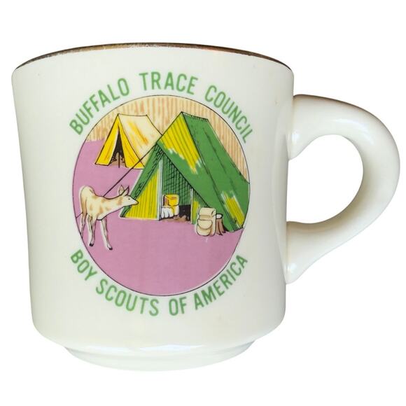 Vintage Boy Scouts of America BSA Buffalo Trace Council Gold Rim Camp Leader Mug - Picture 1 of 8